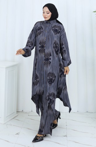 Viskon Kumaş Tunik Pantolon İkili Takım 2143-02 Gri