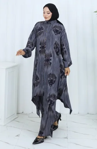 Viscose Fabric Tunic Trousers Two Piece Suit 2143-02 Gray 2143-02