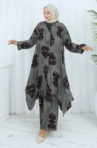 Viskose Stoff Tunika Hose Zweiteiler 2143-03 Braun Grün 2143-03