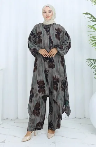 Viskose Stoff Tunika Hose Zweiteiler 2143-03 Braun Grün 2143-03