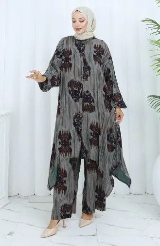 Viskose Stoff Tunika Hose Zweiteiler 2143-03 Braun Grün 2143-03