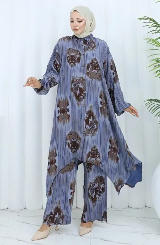 Viscose Fabric Tunic Trousers Two Piece Suit 2143-05 Navy Blue 2143-05