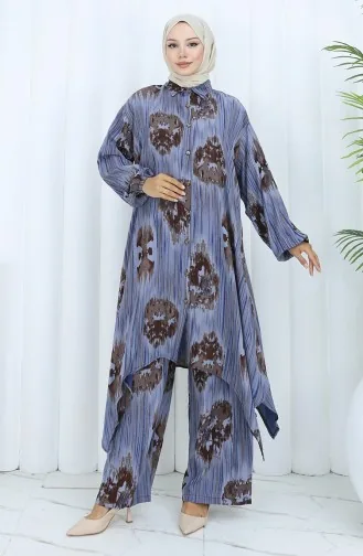 Viscose Fabric Tunic Trousers Two Piece Suit 2143-05 Navy Blue 2143-05