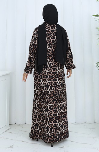 Boydan Düğmeli Leopar Desenli Elbise 0137-01 Kahverengi Siyah