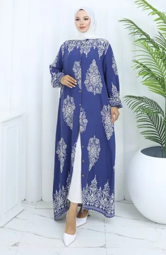 Hakim Yaka Desenli Elbise 2126-07 Lacivert