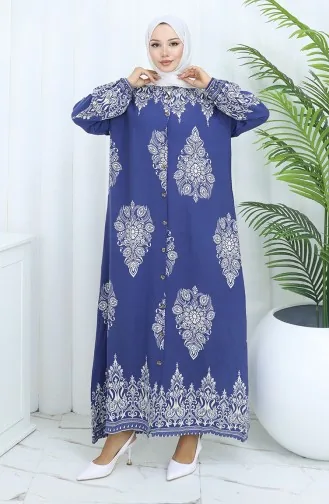 Hakim Yaka Desenli Elbise 2126-07 Lacivert
