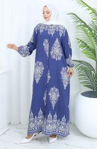 Hakim Yaka Desenli Elbise 2126-07 Lacivert