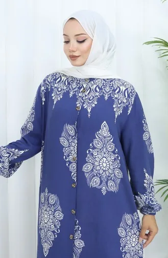 Hakim Yaka Desenli Elbise 2126-07 Lacivert