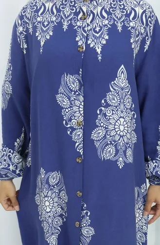 Hakim Yaka Desenli Elbise 2126-07 Lacivert
