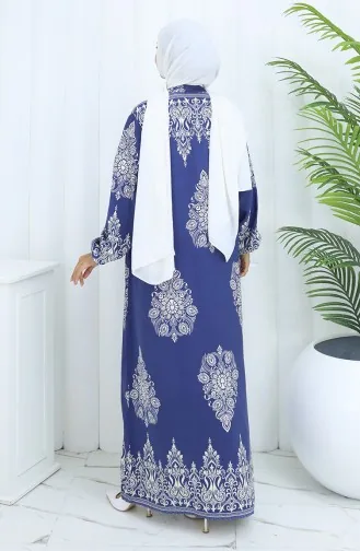 Hakim Yaka Desenli Elbise 2126-07 Lacivert