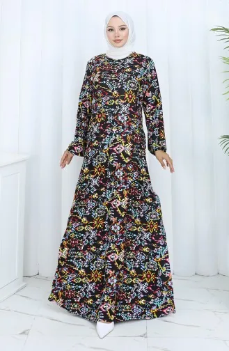 Gemustertes Kleid Aus Gekämmter Baumwolle 2135-01 Schwarz Gelb 2135-01