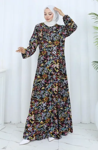 Gemustertes Kleid Aus Gekämmter Baumwolle 2135-01 Schwarz Gelb 2135-01