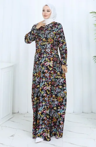 Gemustertes Kleid Aus Gekämmter Baumwolle 2135-01 Schwarz Gelb 2135-01