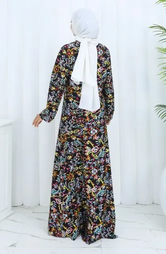 Gemustertes Kleid Aus Gekämmter Baumwolle 2135-01 Schwarz Gelb 2135-01