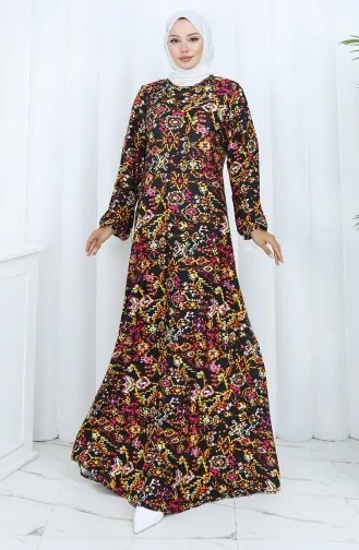 Gestreepte Gekamde Katoenen Jurk 2135-02 Zwart Rood 2135-02