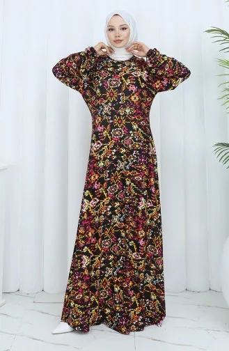 Gestreepte Gekamde Katoenen Jurk 2135-02 Zwart Rood 2135-02