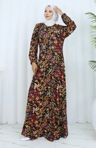 Gestreepte Gekamde Katoenen Jurk 2135-02 Zwart Rood 2135-02