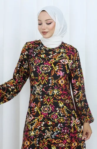 Gestreepte Gekamde Katoenen Jurk 2135-02 Zwart Rood 2135-02