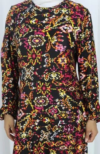 Gestreepte Gekamde Katoenen Jurk 2135-02 Zwart Rood 2135-02