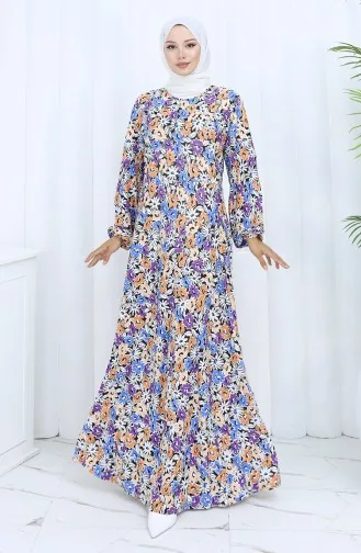 Gemustertes Kleid Aus Gekämmter Baumwolle 2135A-01 Lila 2135A-01