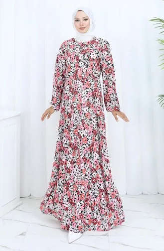 Robe En Coton Peigné à Motifs 2135A-02 Rose Poudré 2135A-02