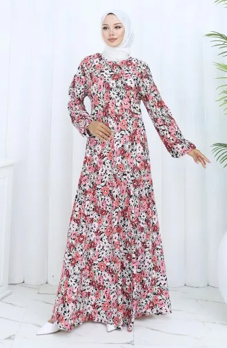 Robe En Coton Peigné à Motifs 2135A-02 Rose Poudré 2135A-02