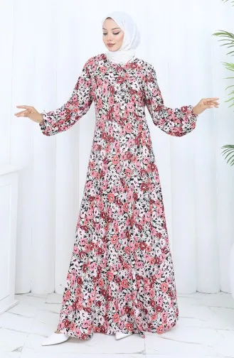Robe En Coton Peigné à Motifs 2135A-02 Rose Poudré 2135A-02