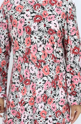 Robe En Coton Peigné à Motifs 2135A-02 Rose Poudré 2135A-02