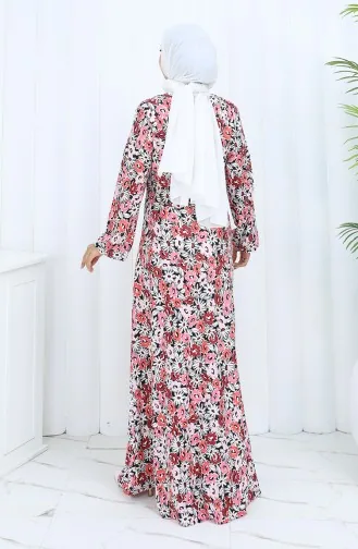 Robe En Coton Peigné à Motifs 2135A-02 Rose Poudré 2135A-02