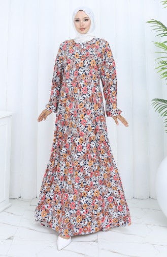 Desenli Penye Elbise 2135A-03 Vizon