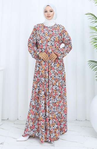 Desenli Penye Elbise 2135A-03 Vizon