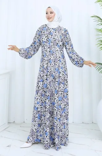 فستان من القطن الممشط المنقوش 2135A-04 رمادي 2135A-04