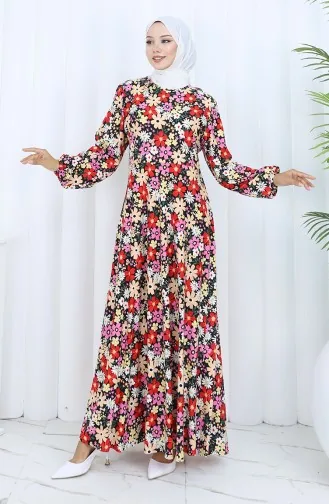 Gemustertes Kleid Aus Gekämmter Baumwolle 2135F-01 Rosa Rot 2135F-01