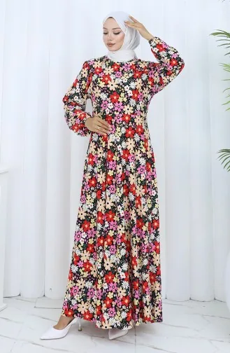 Gemustertes Kleid Aus Gekämmter Baumwolle 2135F-01 Rosa Rot 2135F-01