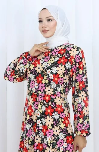 Gemustertes Kleid Aus Gekämmter Baumwolle 2135F-01 Rosa Rot 2135F-01