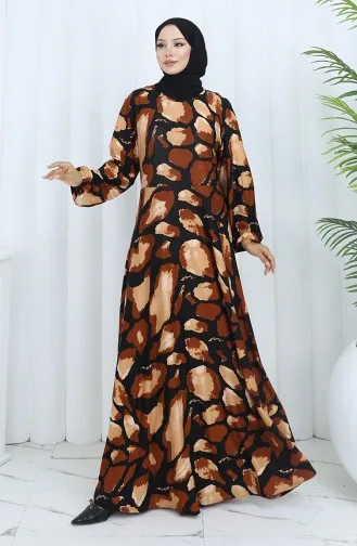 Robe En Coton Peigné à Motifs 2136-01 Marron Noir 2136-01