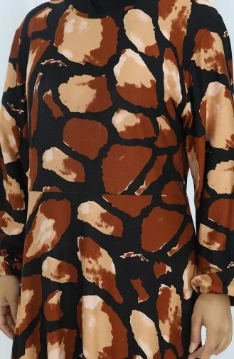 Robe En Coton Peigné à Motifs 2136-01 Marron Noir 2136-01