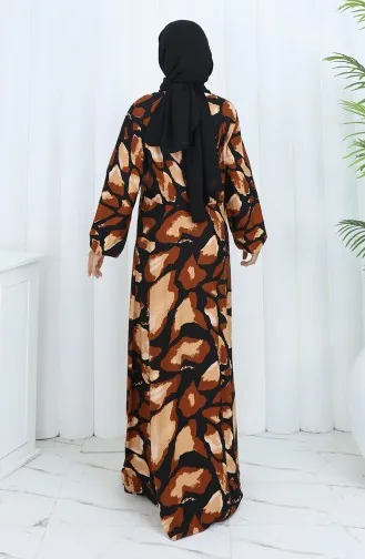 Robe En Coton Peigné à Motifs 2136-01 Marron Noir 2136-01