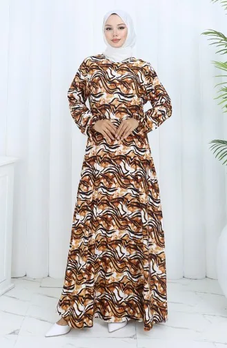 Gemustertes Kleid Aus Gekämmter Baumwolle 2136A-01 Braun Schwarz 2136A-01