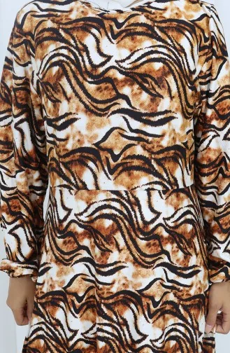 Gemustertes Kleid Aus Gekämmter Baumwolle 2136A-01 Braun Schwarz 2136A-01