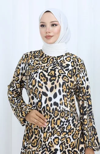 Robe En Coton Peigné à Motifs 2136B-01 Noir Lait Café 2136B-01