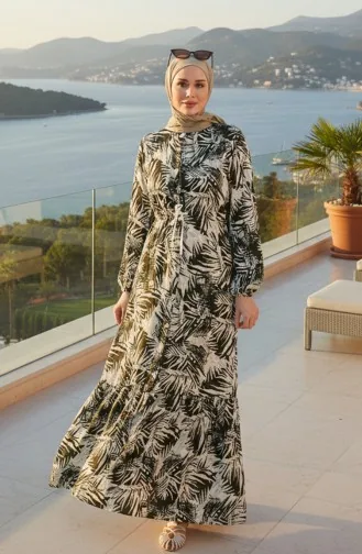 String Belted Viscose Dress 0417-01 Khaki 0417-01