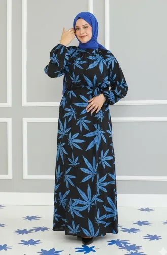 Jurk Met Riem En Patroon 0477-02 Zwart Saks 0477-02