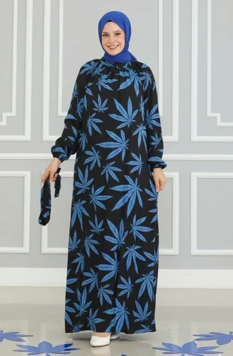 Jurk Met Riem En Patroon 0477-02 Zwart Saks 0477-02