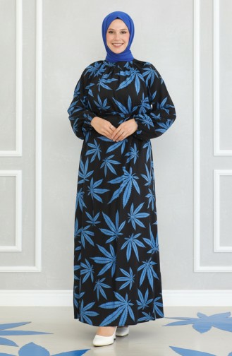 Patterned Belted Dress 0477-02 Black Saxe 0477-02