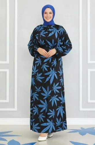 Jurk Met Riem En Patroon 0477-02 Zwart Saks 0477-02