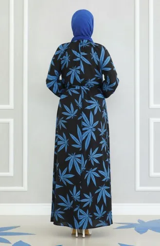 Jurk Met Riem En Patroon 0477-02 Zwart Saks 0477-02