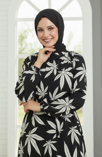 Patterned Belted Dress 0477-05 Black And White 0477-05