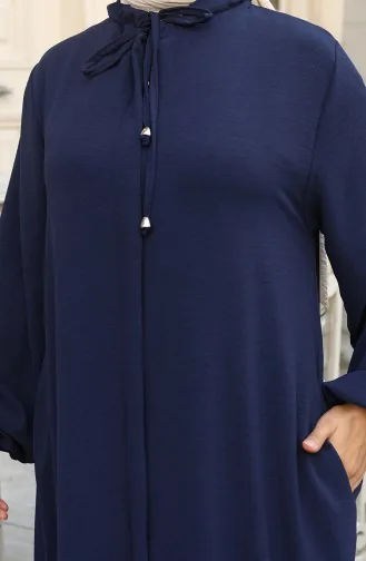 Elastic Sleeve Zippered Abaya 0140-03 Navy Blue 0140-03
