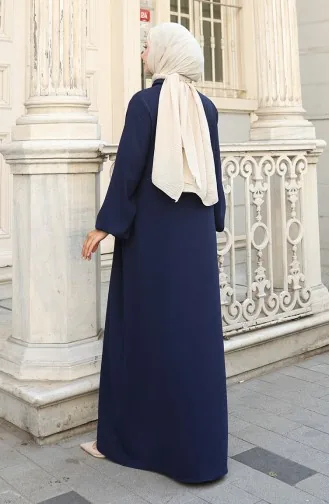 Elastic Sleeve Zippered Abaya 0140-03 Navy Blue 0140-03